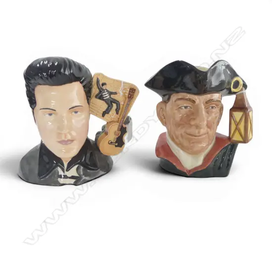 2 LARGE SIZE RD CHARACTER JUGS ELVIS & NIGHT WATCHMAN H190MM