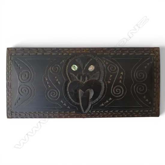 LRG VINTAGE MAORI CARVING JEWELLERY BOX, 350x160x80mm