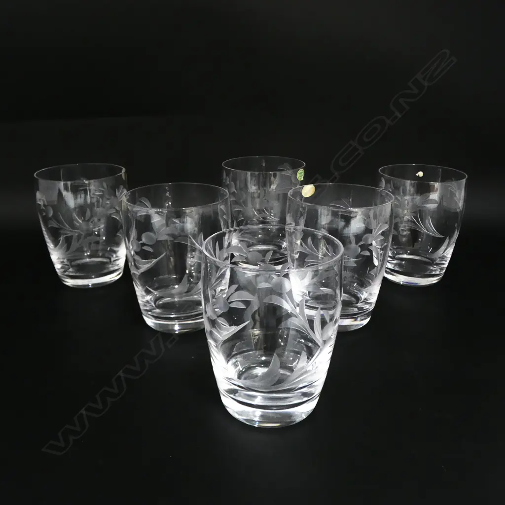 SET OF 6 STUART CRYSTAL ETCHED TUMBLERS, H.100MM D.75MM Image 1++