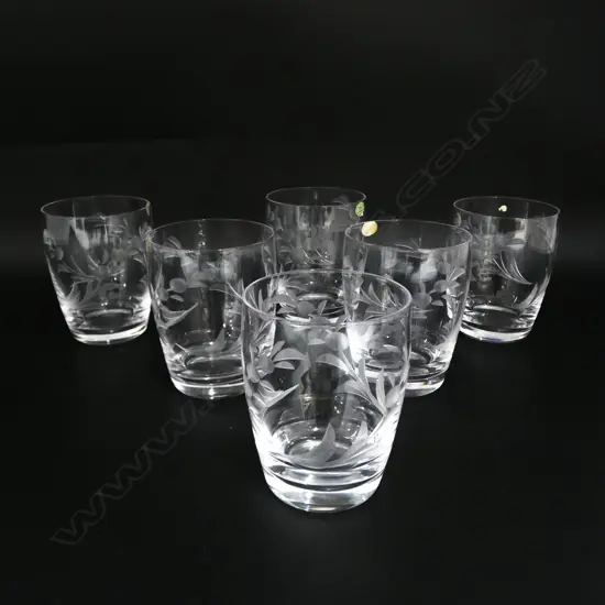 SET OF 6 STUART CRYSTAL ETCHED TUMBLERS, H.100MM D.75MM
