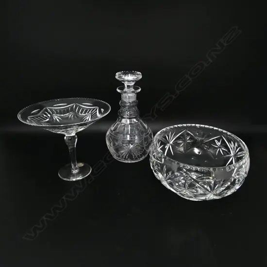 STUART CRYSTAL DECANTER + WEBB & CORBETT BOWL & TAZZA H.240mm