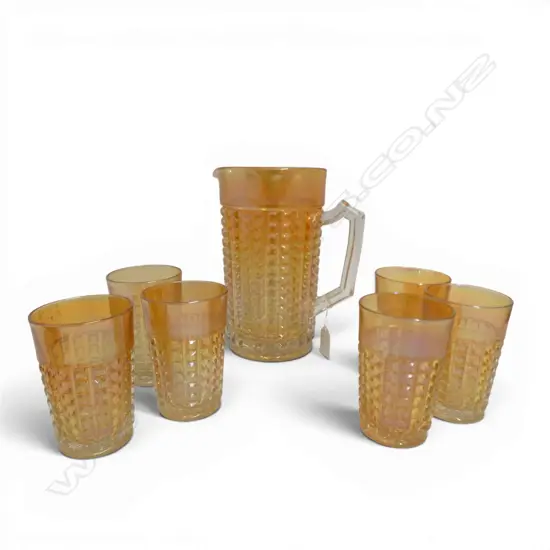 PRESSED GLASS JUG H.220mm & 6 GLASSES