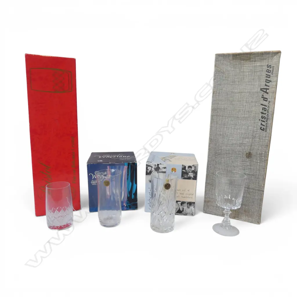 4 BOXES OF ASST. CRYSTAL GLASSES etc Image 1++