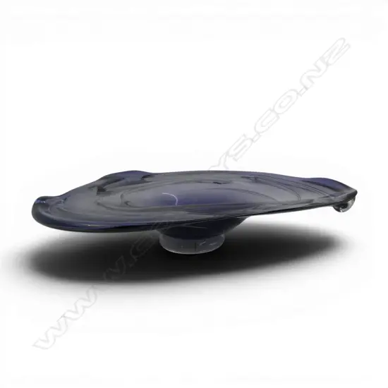 LARGE STUDIO GLASS FOOTED  PURPLE BOWL DIA450MM