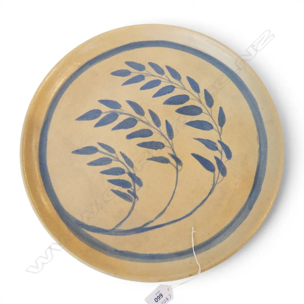 STEVE JAMES PLATTER blue glaze flora decoration Dia.375mm Image 1++