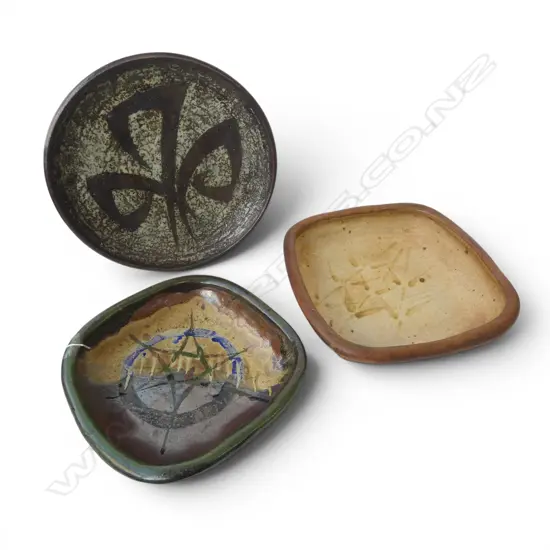 3 STUDIO POTTERY DISHES 365mm dia