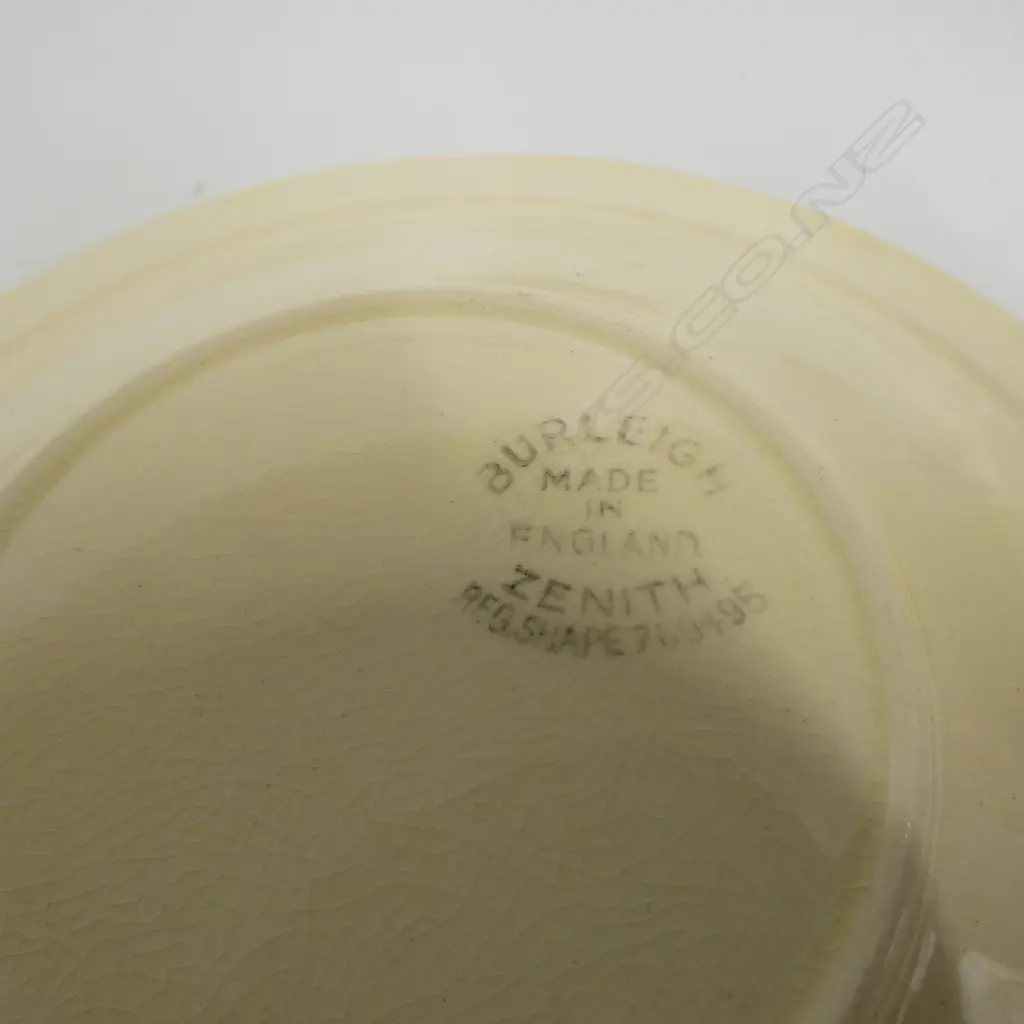 CROWN LYNN TROUGH VASE #74 W.300mm HAIRLINE + 4 BURLEIGH 'ZENITH' LIDDED COUPES w. SAUCERS Image 1++