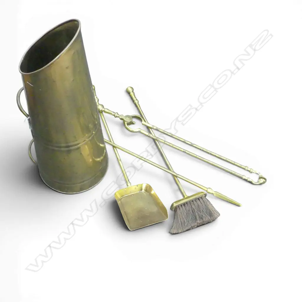 BRASS BUCKET w. 3 FIRE TOOLS H.575mm Image 1++