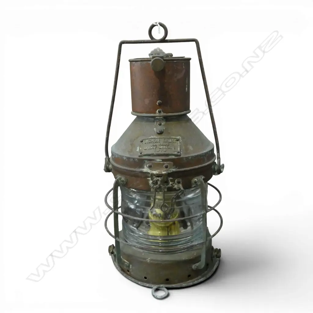 ANTIQUE BRASS SHIP'S AT ANCHOR LIGHT dated 1919. H.400mm Image 1++