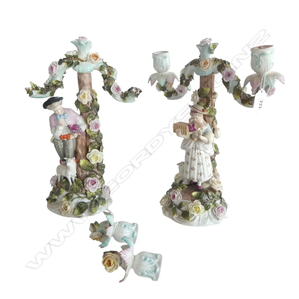 PR 19thC SITZENDORF FIGURAL CANDLESTICKS H.350mm faults Image 1++