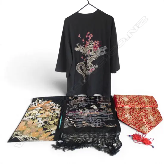 4 ORIENTAL FABRICS; 3 SCARVES + T SHIRT