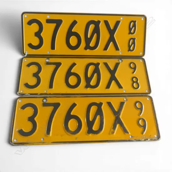 3 VINTAGE LICENSE PLATES W.360mm
