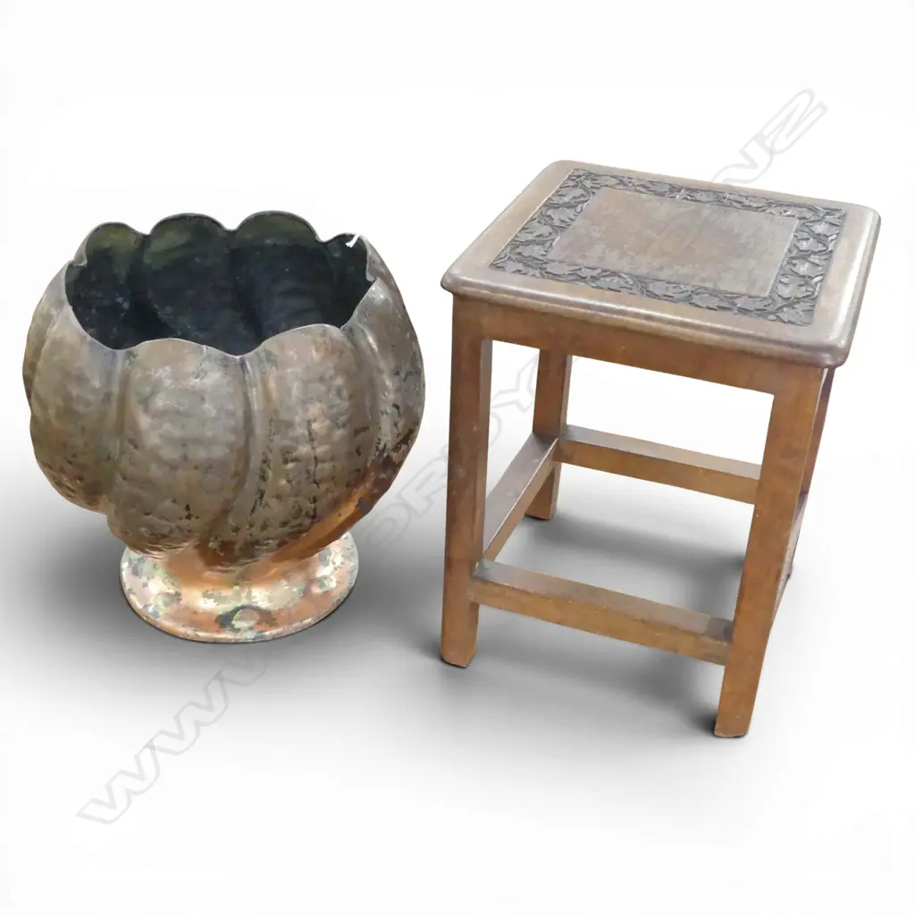 WOODEN STOOL H.315mm + BRASS VASE H.265mm Image 1++