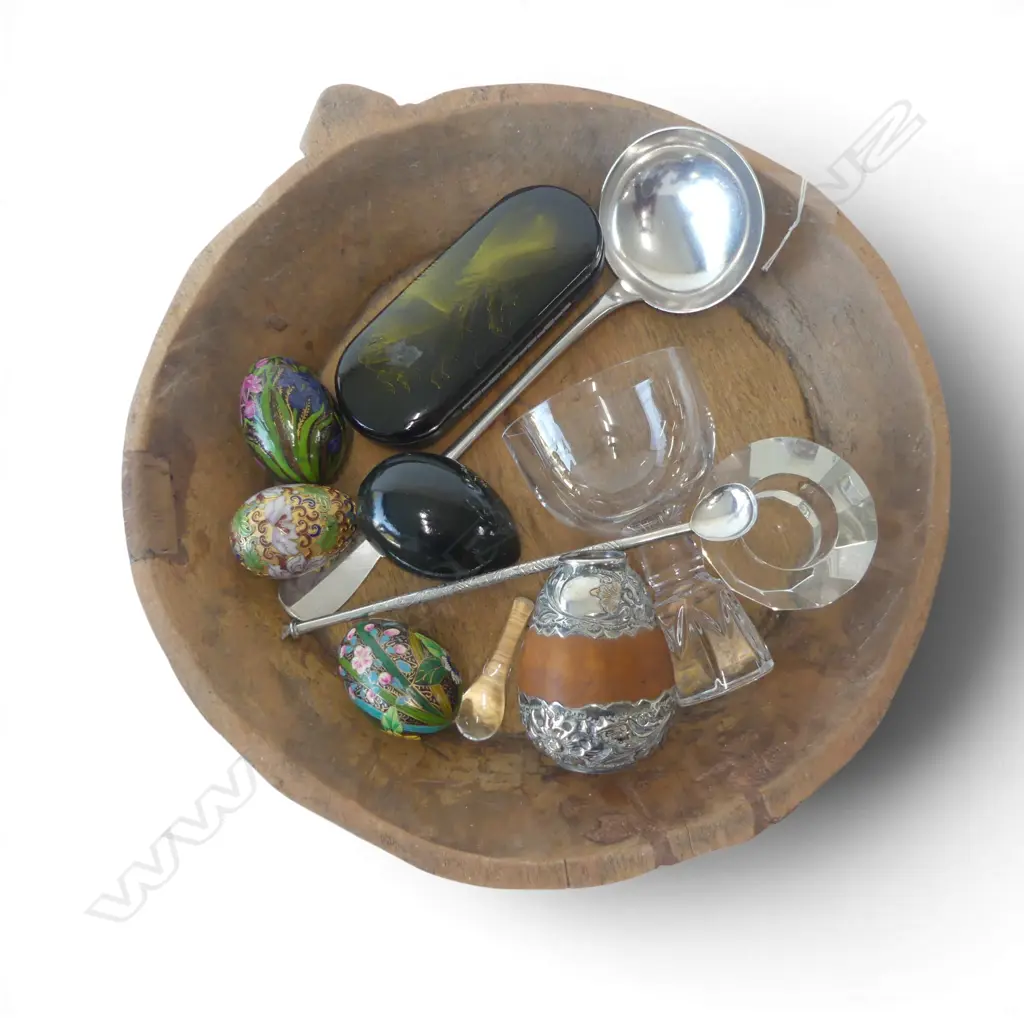 WOODEN BOWL 390mm dia, 800 SILVER CONTAINER ETC Image 1++