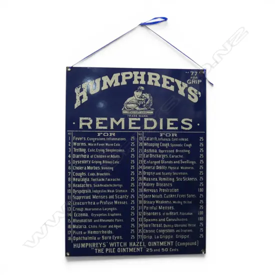 VINTAGE STYLE ENAMEL SIGN 'HUMPHREYS REMEDIES' 405x305mm