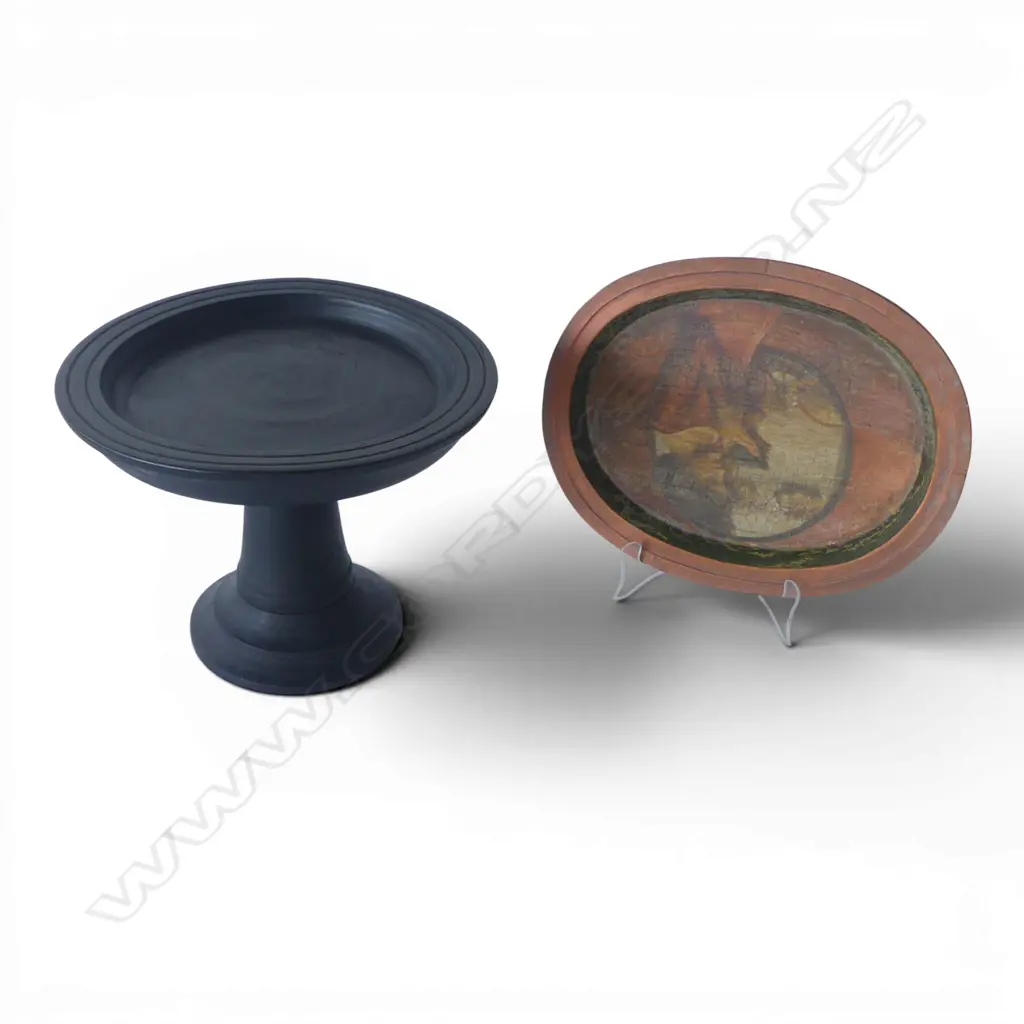 TURNED WOOD STAND + DISTRESSED WOODEN TRAY H.260mm Image 1++