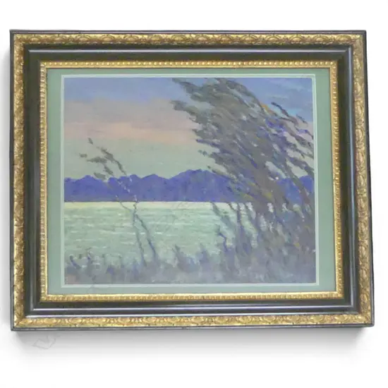 T. F. GALLAGHER, WINDSWEPT LAKESIDE MANAPOURI, OIL 355x430mm