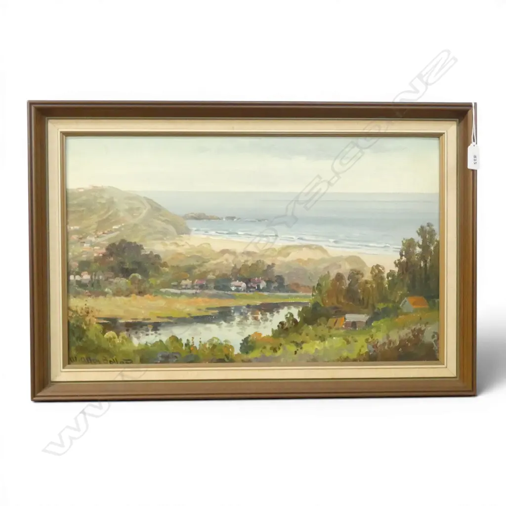 WILLIAM ALLEN BOLLARD, COASTAL SETTLEMENT, OIL ON BOARD 310x515mm Image 1++