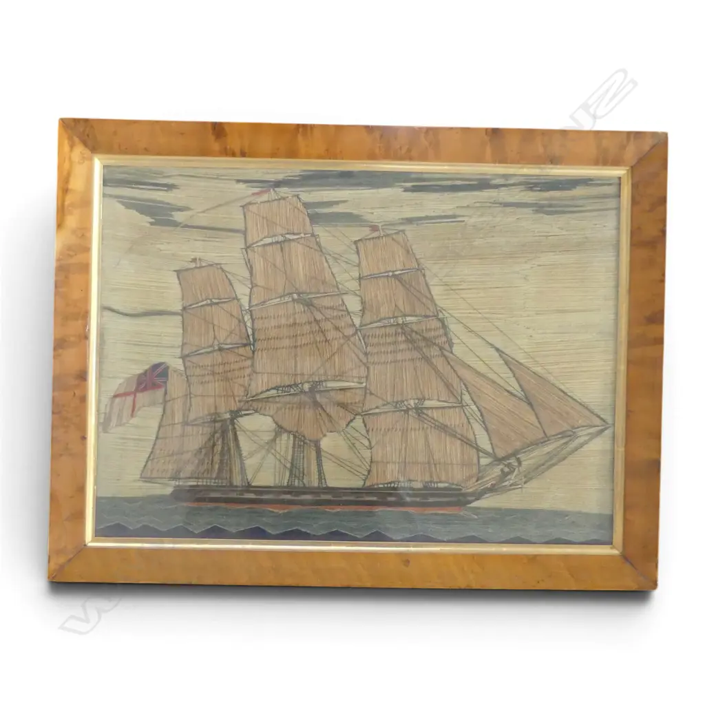 ANTIQUE WOOL WORK SAIL SHIP ARTWORK 360x550mm Image 1++