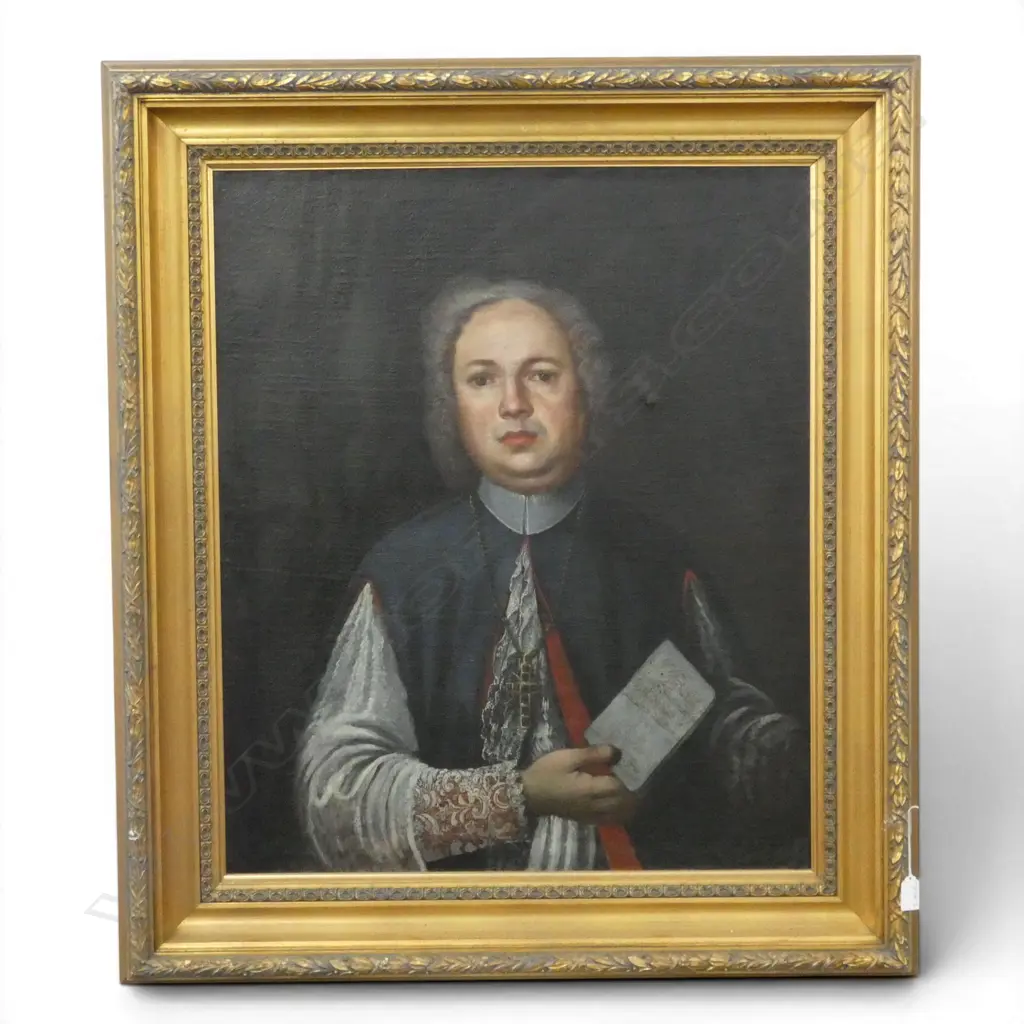 UNSIGNED, 18thC SCHOOL PORTRAIT OF A PRIEST, OIL ON CANVAS, MINOR IMPACT VERSO 745x620mm Image 1++