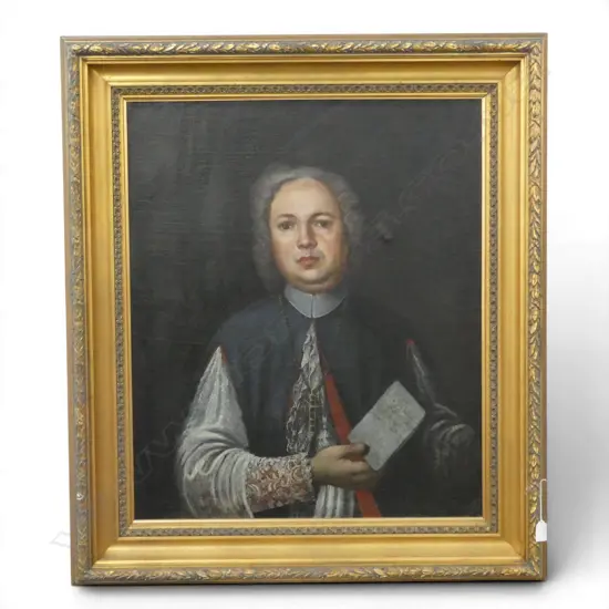 UNSIGNED, 18thC SCHOOL PORTRAIT OF A PRIEST, OIL ON CANVAS, MINOR IMPACT VERSO 745x620mm