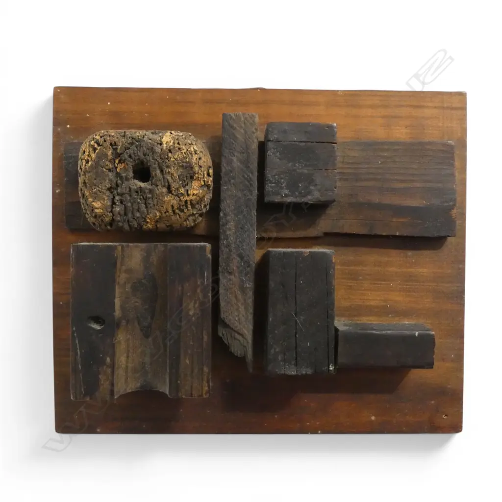 JOHN PERRY WOODEN ASEMBLAGE 310 X 460 MM SIGNED AND DATED OCT 1993 ON VERSO Image 1++