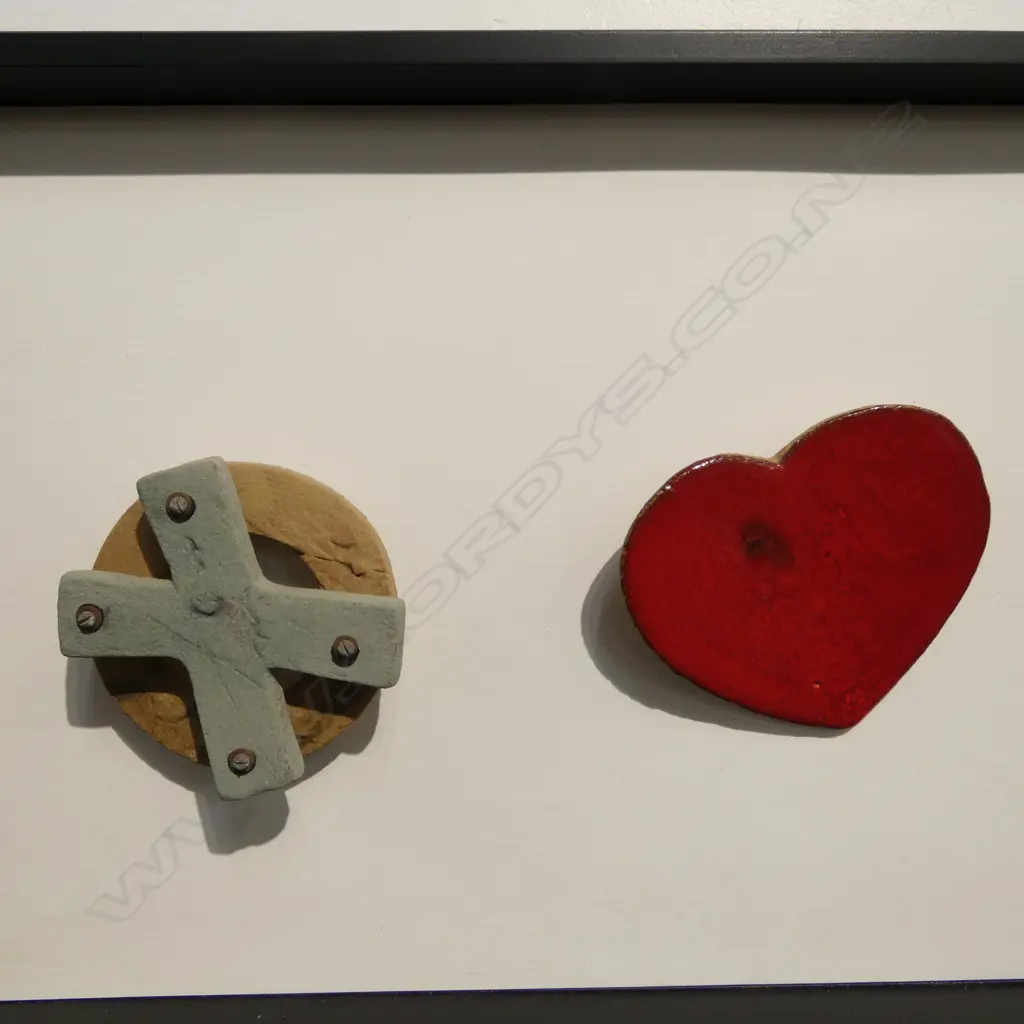 LINDA BRUCE, SIX CERAMIC FORMS (MOUNTED AND FRAMED), 140mm (DIAMETER EACH), 355 x 1340mm (OVERALL FRAME) Image 1++