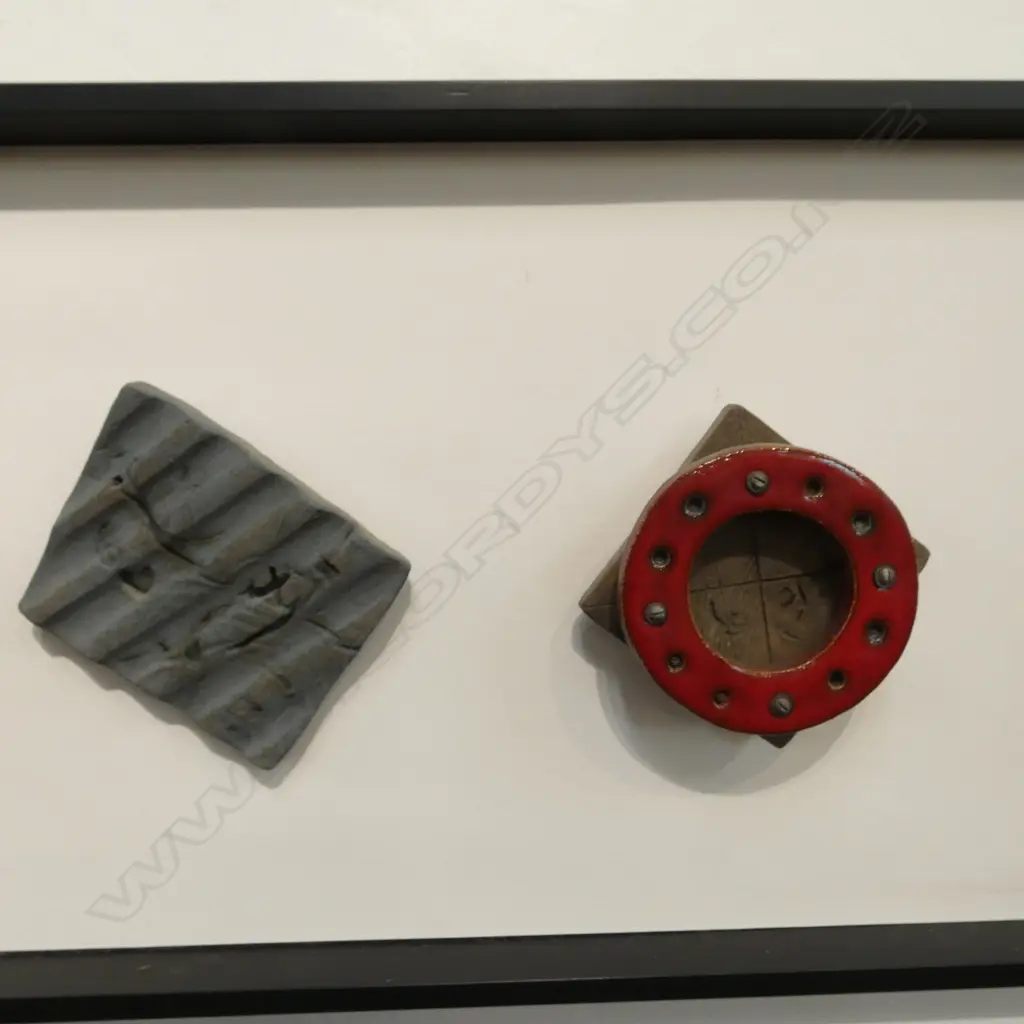 LINDA BRUCE, SIX CERAMIC FORMS (MOUNTED AND FRAMED), 140mm (DIAMETER EACH), 355 x 1340mm (OVERALL FRAME) Image 1++