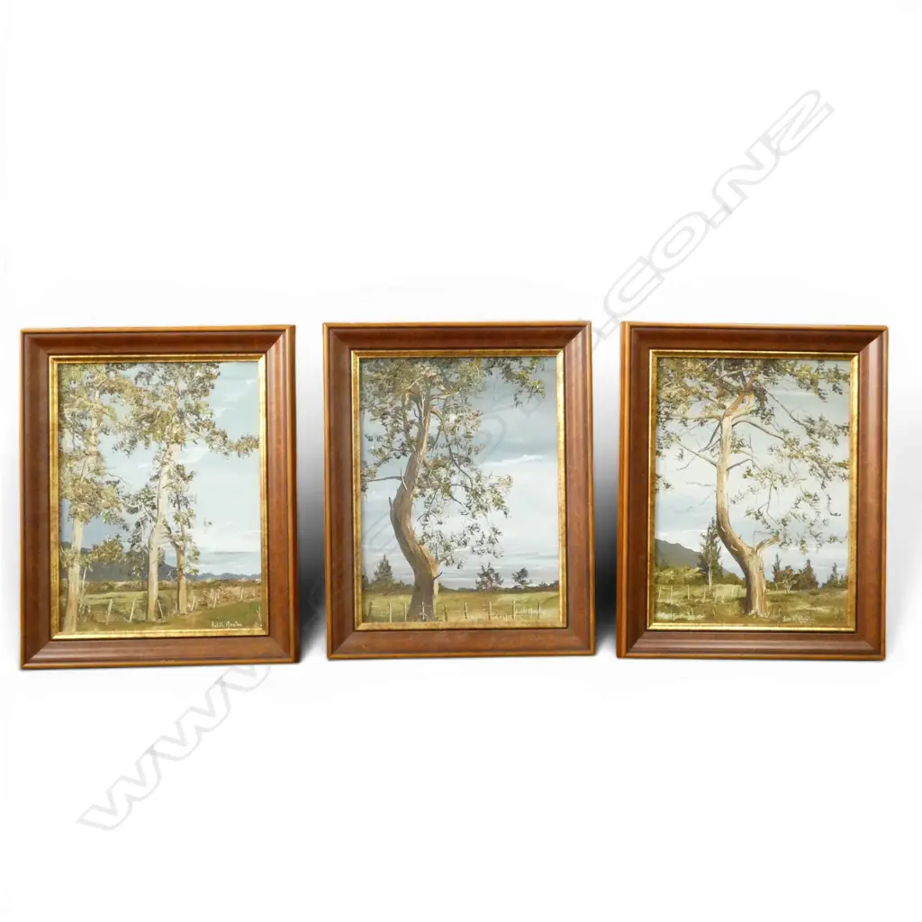 JUDITH MORETON, 'GREY TREE STUDY I, II, III, OIL ON BOARD (3 PAINTINGS), 390 X 290mm Image 1++