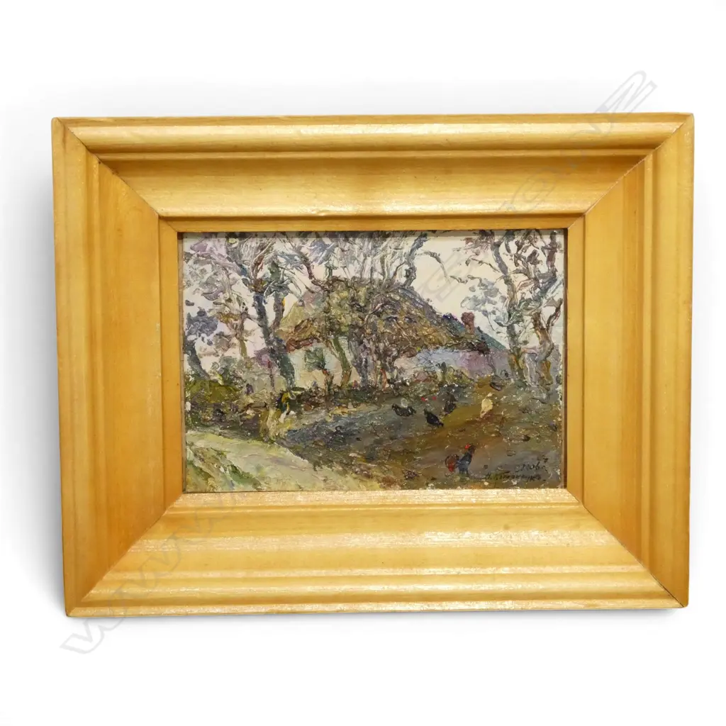 SIGNED LOWER RIGHT (POLISH ARTIST?) CHICKENS IN YARD 2006, OIL ON CARD,  105 X 150MM Image 1++