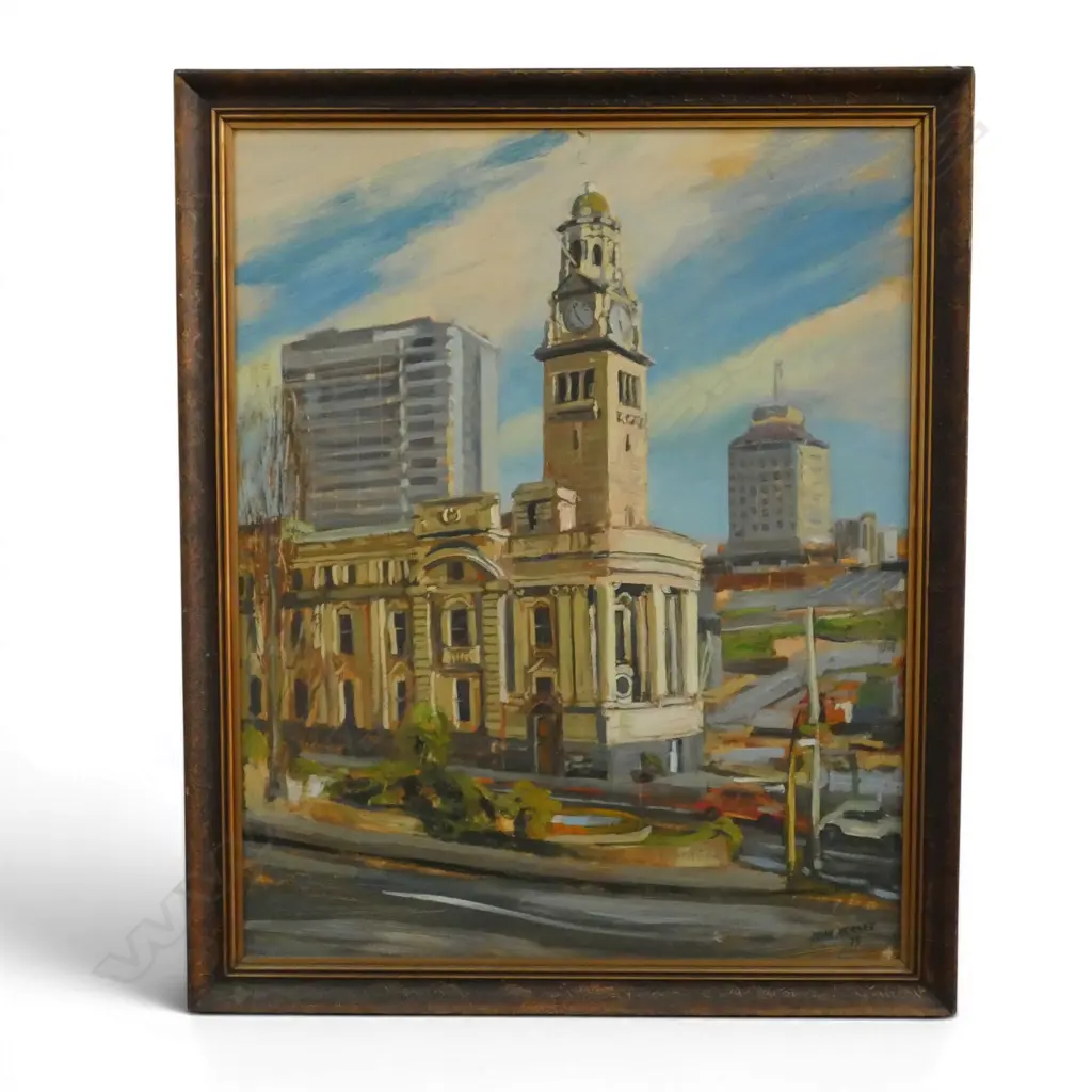JOHN HORNER, AUCKLAND TOWN HALL, OIL ON BOARD, SIGNED & DATED '75 930x745mm Image 1++