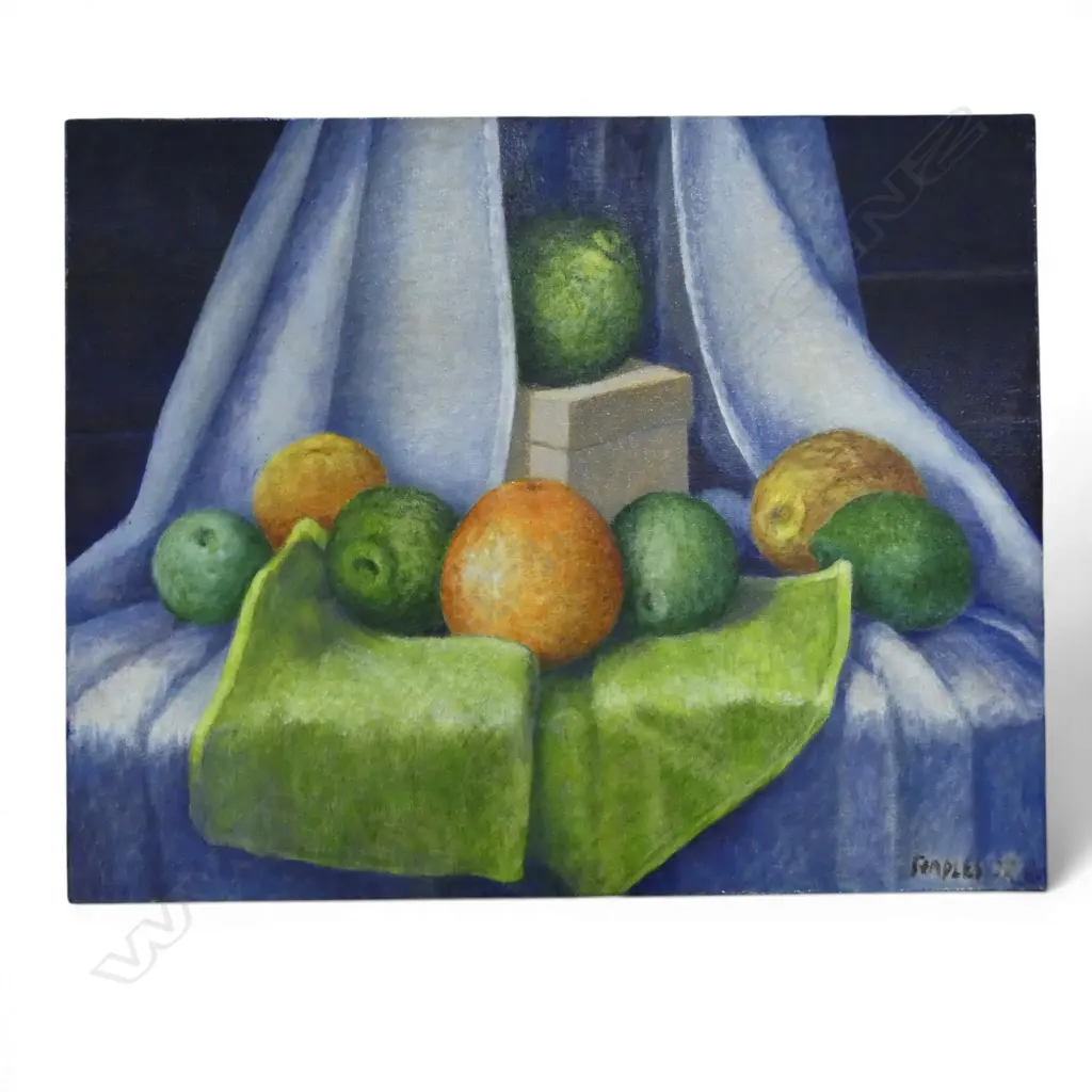 ROGER STAPLES, 'STILL LIFE I' (LIMES AND ORANGES', OIL ON CANVAS, 400 X 500mm Image 1++