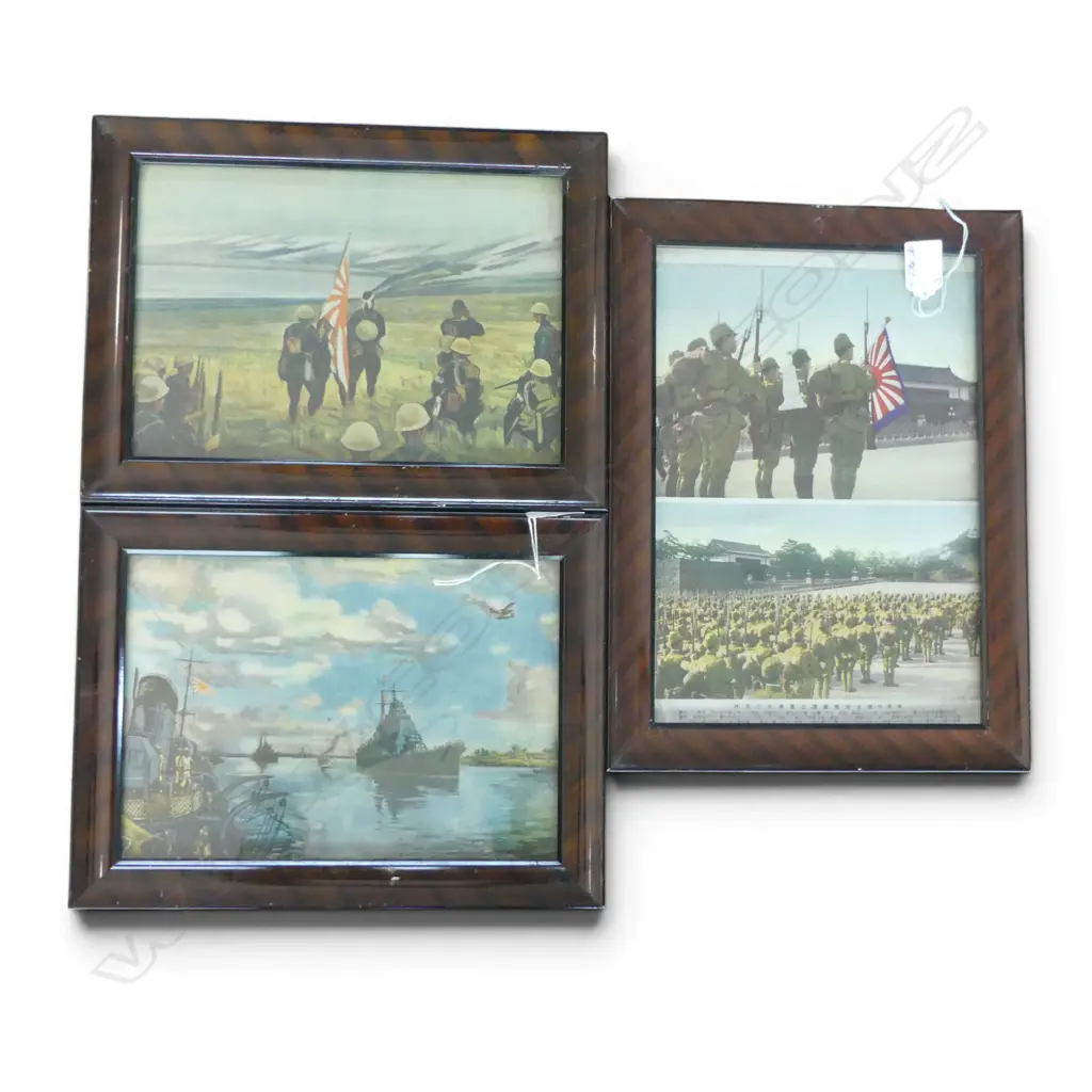 SET 3 JAPANESE WWII ARTIST & PHOTO PRINTS in matching frames largest 265 x 360mm Image 1++