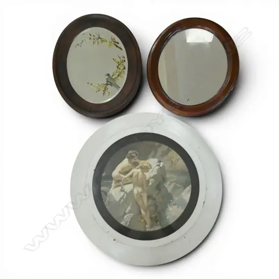 2 FRAMED MIRRORS one painted + FRANK O. SALISBURY WONDERS OF THE SEA PRINT Dia.640mm