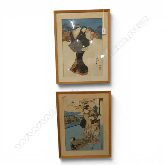 2 FRAMED JAPANESE WOODBLOCK PRINTS 340x245mm