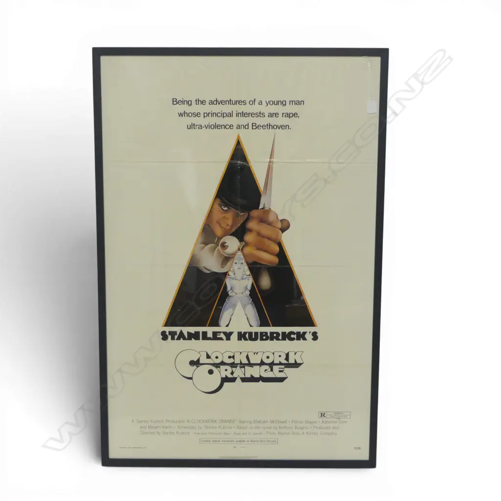 'CLOCKWORK ORANGE' FRAMED ONE SHEET MOVIE POSTER USA LITHO 1971 WARNER BROS 1030 X 680MM (FOLD CREASES) Image 1++