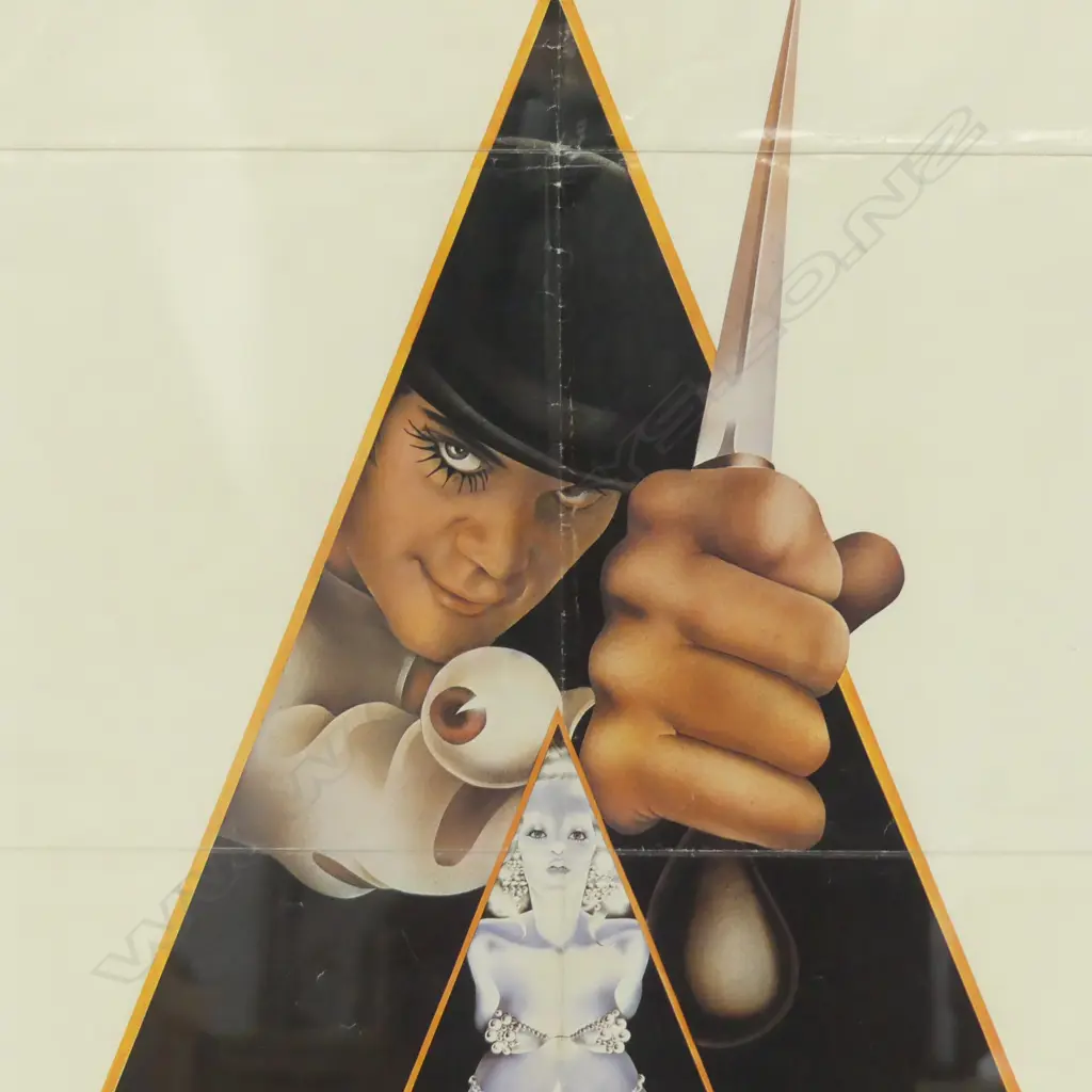 'CLOCKWORK ORANGE' FRAMED ONE SHEET MOVIE POSTER USA LITHO 1971 WARNER BROS 1030 X 680MM (FOLD CREASES) Image 1++