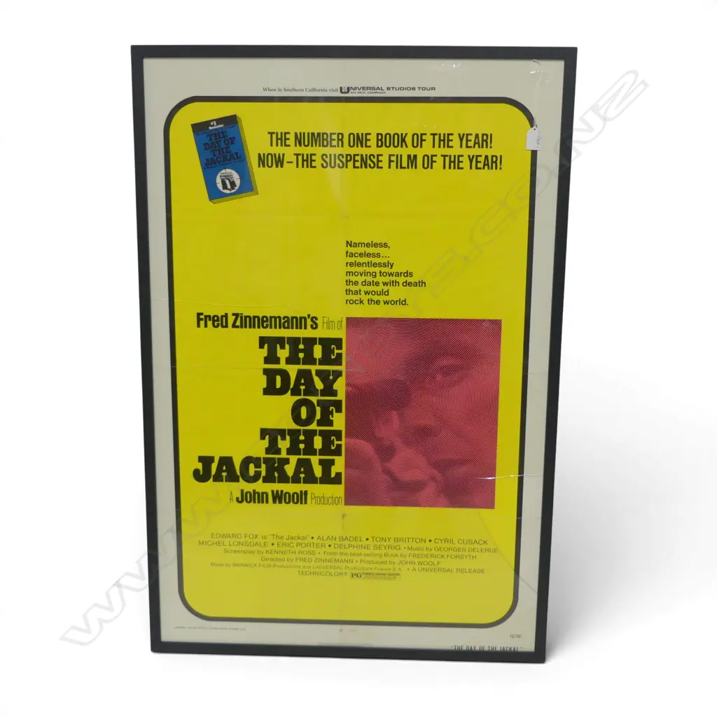 'THE DAY OF THE JACKAL'  FRAMED ONE SHEET MOVIE POSTER 1973 BY UNIVERSAL PICTURES BROKEN GLASS 1050X680MM (FOLD CREASES Image 1++