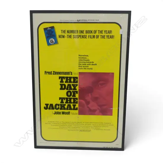 'THE DAY OF THE JACKAL'  FRAMED ONE SHEET MOVIE POSTER 1973 BY UNIVERSAL PICTURES BROKEN GLASS 1050X680MM (FOLD CREASES