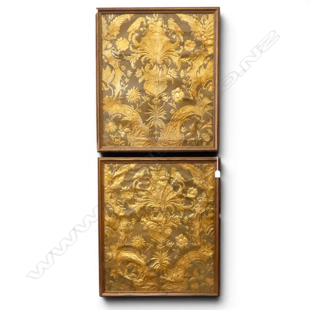 PR ANTIQUE EMBOSSED & GILDED LEATHER PANELS, FRAMED 670x560mm Image 1++