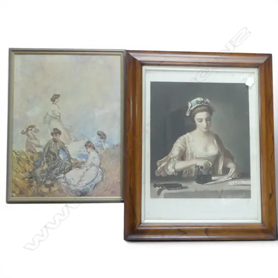 FRANCES HODGKINS  COLOURED PRINT & HENRY MORLAND COLOURED ENGRAVING