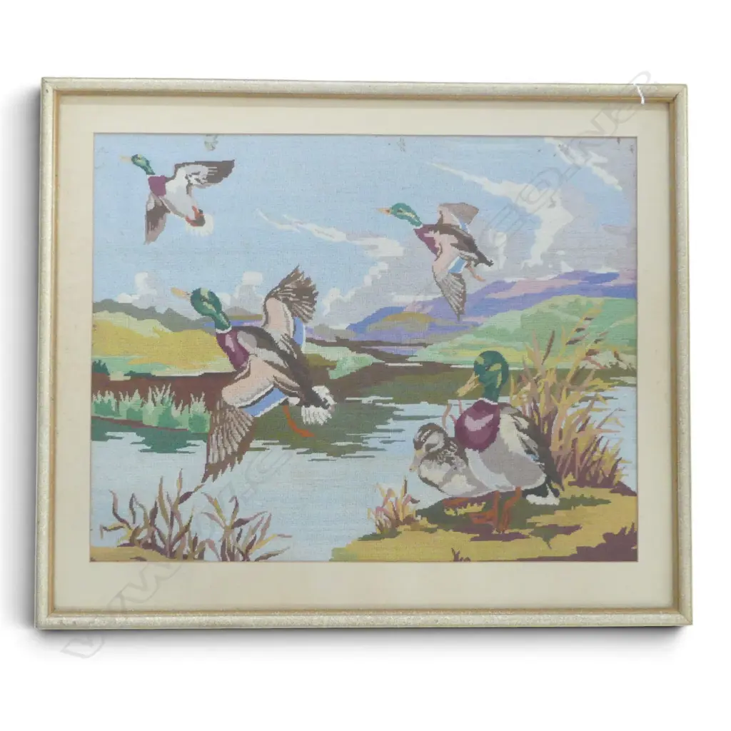 NEEDLEWORK TAPESTRY OF DUCKS, 420x540mm, FRAMED Image 1++