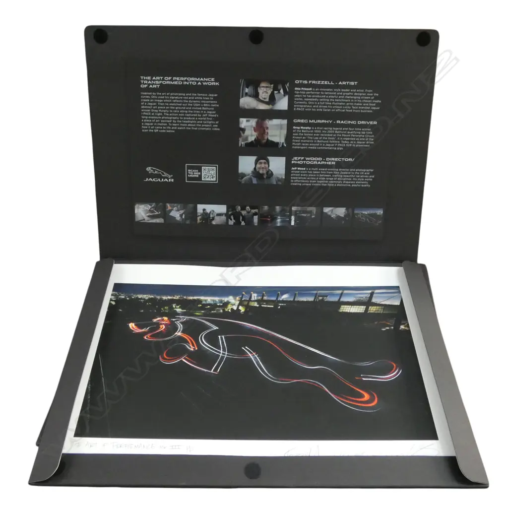 JAGUAR 'THE ART OF PERFORMANCE MKIII' COLAB JEFF WOOD, OTIS FRIZZELL, GREG MURPHY 2021 SIGNED BY ALL 385x570mm Image 1++