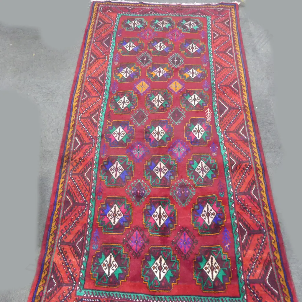 RED AFGHAN HAND KNOTTED WOOL PILE RUG 2940x1510mm Image 1++