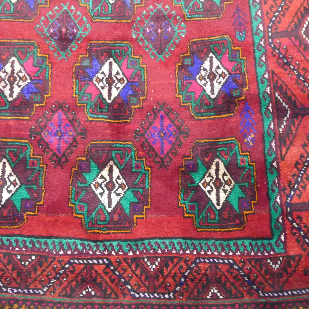 RED AFGHAN HAND KNOTTED WOOL PILE RUG 2940x1510mm Image 1++