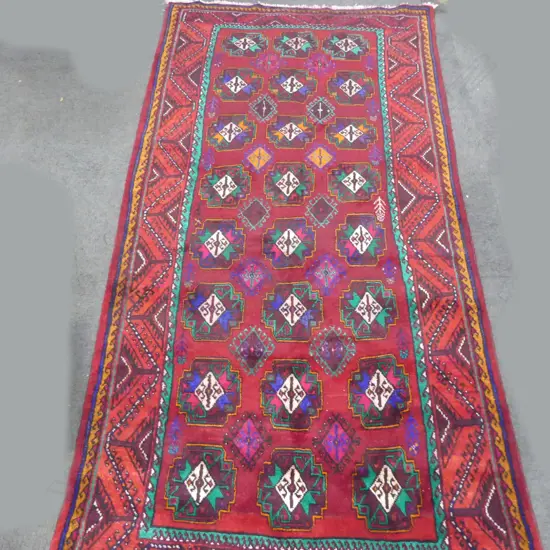 RED AFGHAN HAND KNOTTED WOOL PILE RUG 2940x1510mm