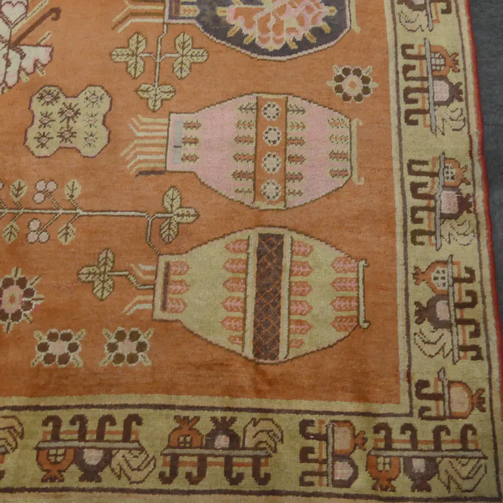 HAND KNOTTED WOOL PILE KHOTAN RUG, 5 VASE DESIGN 570x1550mm Image 1++