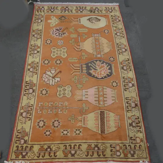 HAND KNOTTED WOOL PILE KHOTAN RUG, 5 VASE DESIGN 570x1550mm