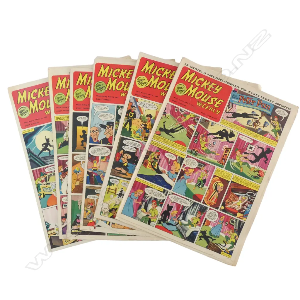 SIX 1953 WALT DISNEY MICKEY MOUSE WEEKLY COMICS, L.360MM W.270MM Image 1++