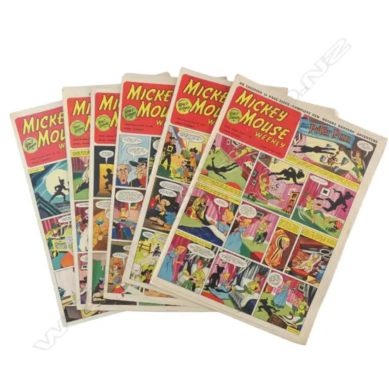 SIX 1953 WALT DISNEY MICKEY MOUSE WEEKLY COMICS, L.360MM W.270MM